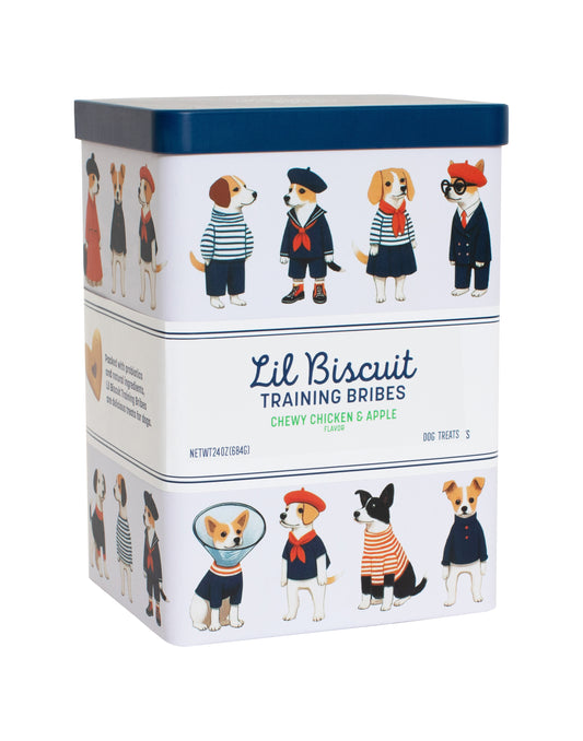 Lil Biscuit Training Bribes - Chewy Chicken & Apple with Probiotics – Decorative & Refillable Tin