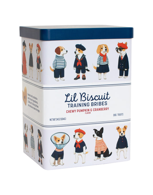 Lil Biscuit Training Bribes - Chewy Pumpkin & Cranberry with Probiotics – Decorative & Refillable Tin