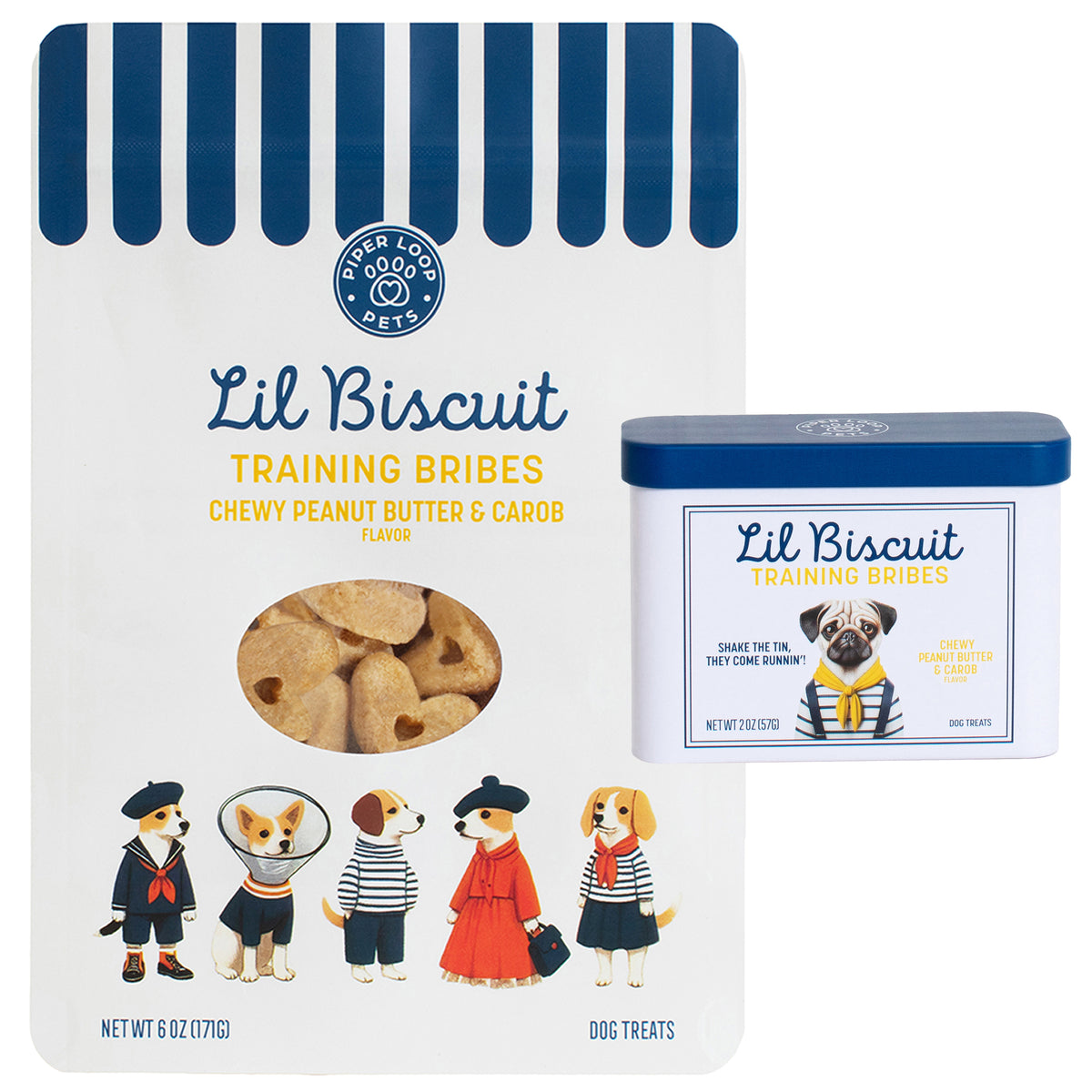 Dog Training Treats Tin + Pouch Set | Peanut Butter & Carob with Probiotics