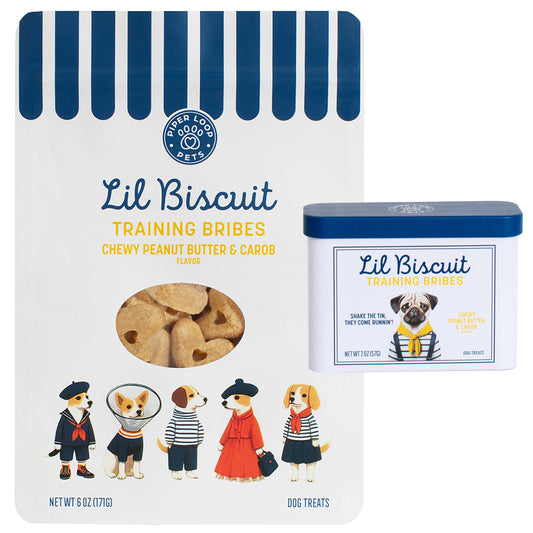 Dog Training Treats Tin + Pouch Set | Peanut Butter & Carob with Probiotics